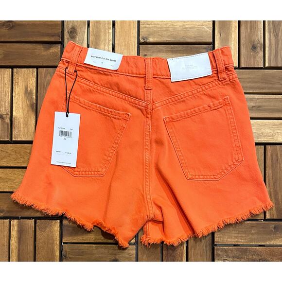7 FOR ALL MANKIND Easy Ruby Cut Off Short Women's Size 24- Orange NWT - Picture 10 of 16